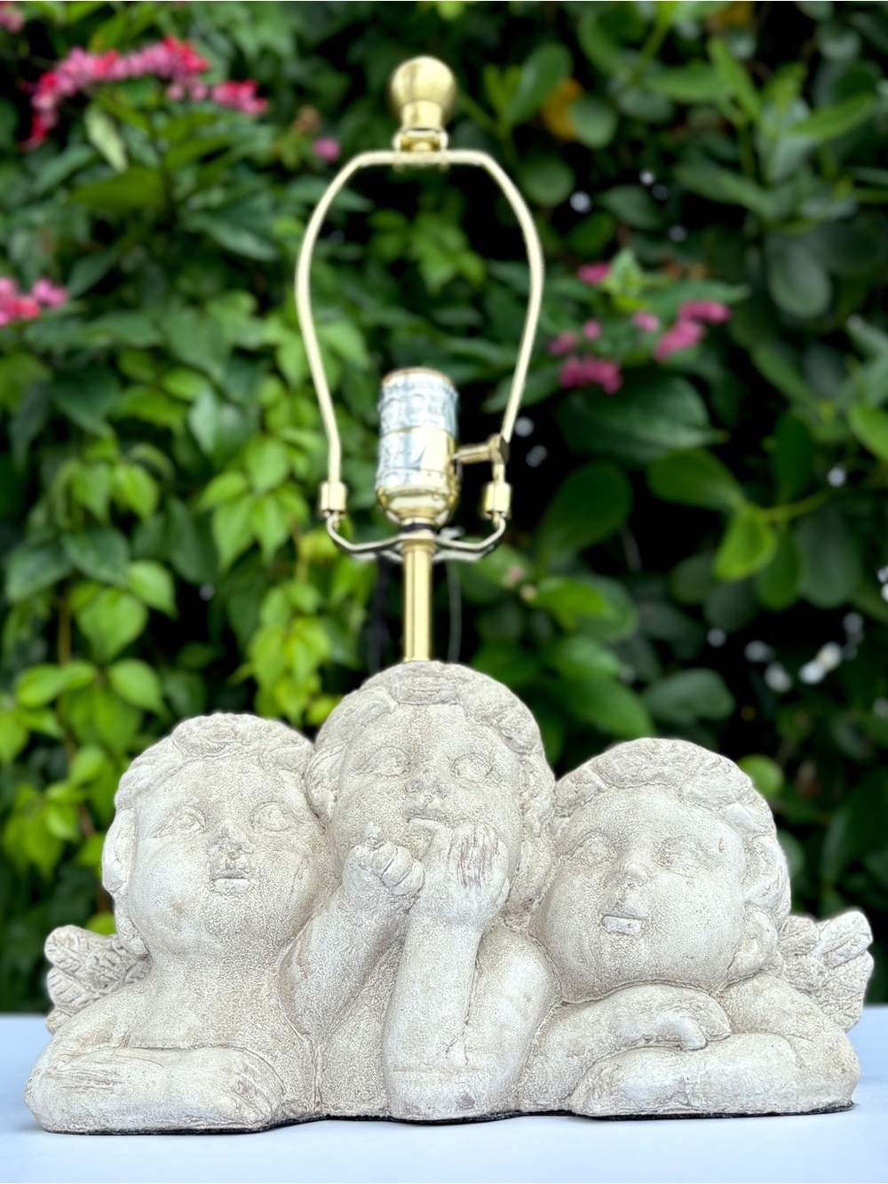 Karma Home Grey Three Cherub Lamp Base Cement Angels Bust Figures Baroque Decor - Picture 5 of 10